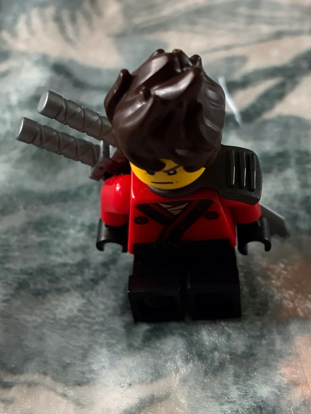 Lego Red and Black Ninja Minifigure with Brown Hair